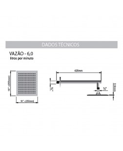 DUCHA CASCATA 25X25CM AÇO INOX C/ CANO DE 1/2"