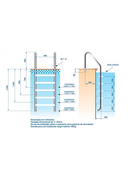 ESCADA TRADICIONAL 1.1/2" C/ 2 DEGRAUS ANATÔMICO PLASTICO